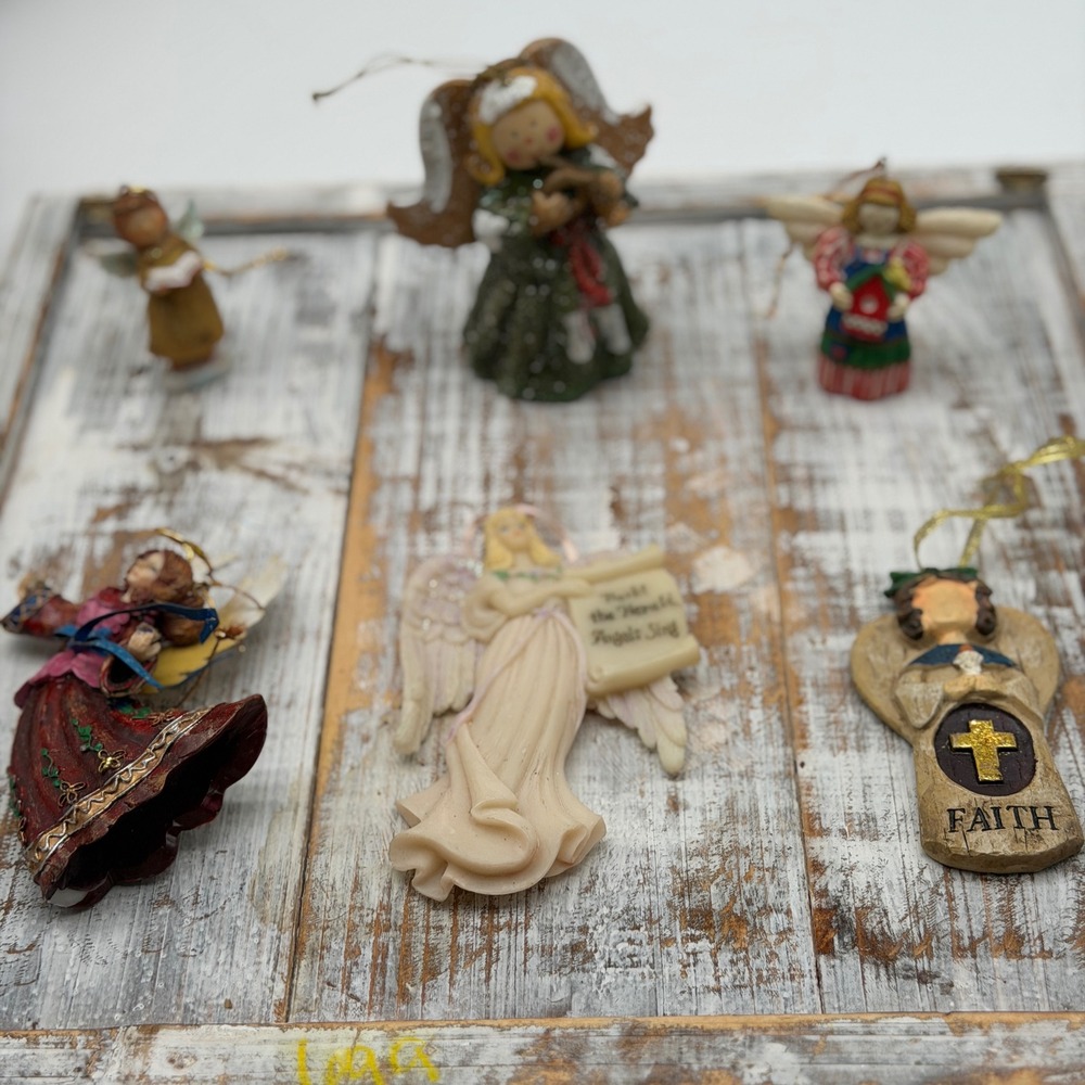 Vintage Style Resin Angel Christmas Ornaments Set of 6 Religious Folk Art Decor